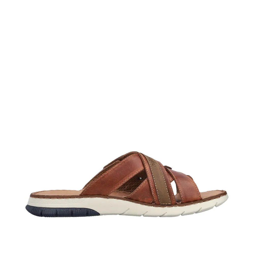 Rieker 25292-24 Mens Cognac Leather Slider Sandals