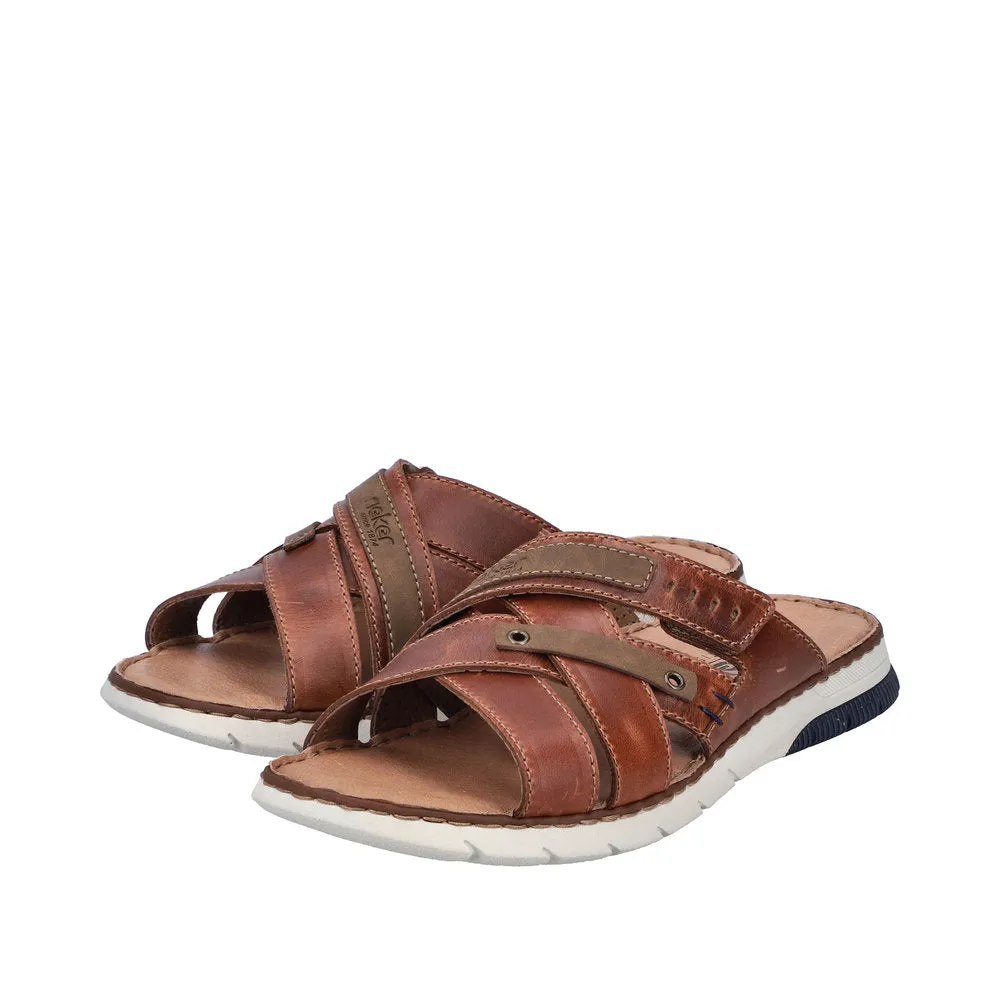 Rieker 25292-24 Mens Cognac Leather Slider Sandals