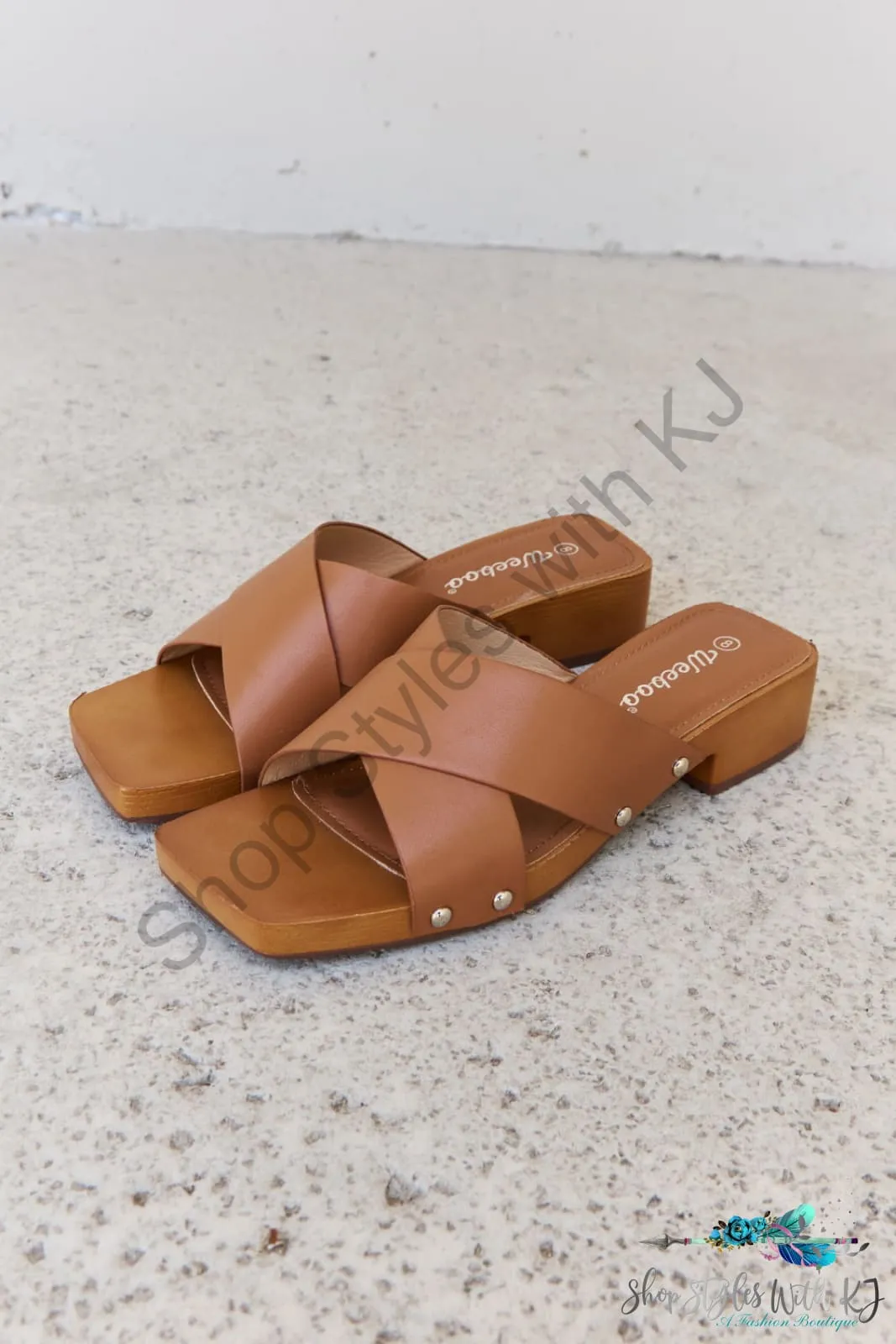 Step Into Summer Criss Cross Wooden Clog Mule in Brown