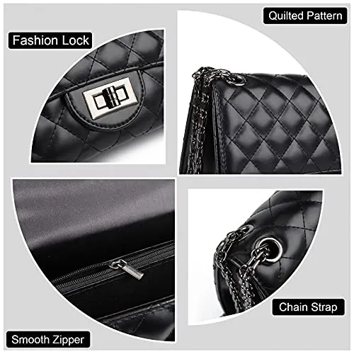 Stylish Quilted Shoulder / Cross body Bag with Chain Strap – Black