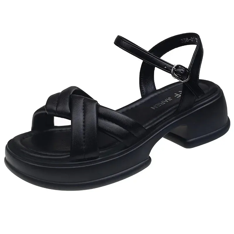 Summer New Sandals Women's Fashion Platform Cross-toe Sandals Comfortable Muffin Casual Women's Shoes Luxury Sandals Heels Women