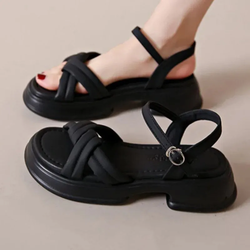 Summer Women gladiator Sandals Fashion Platform Cross-toe Sandals Comfortable Muffin Casual Women's Shoes Luxury sandales plates