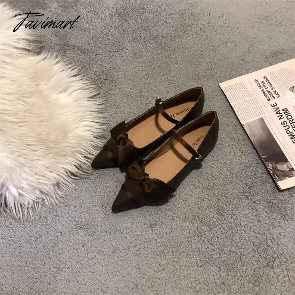 TAVIMART -  Fashion Pointed Toe Women Flat Shoes 2024 Spring Bow Knot Shallow Ballerinas Female Mary Jane Shoes Flat Heel Girl's Zapatos