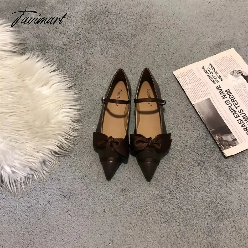 TAVIMART -  Fashion Pointed Toe Women Flat Shoes 2024 Spring Bow Knot Shallow Ballerinas Female Mary Jane Shoes Flat Heel Girl's Zapatos