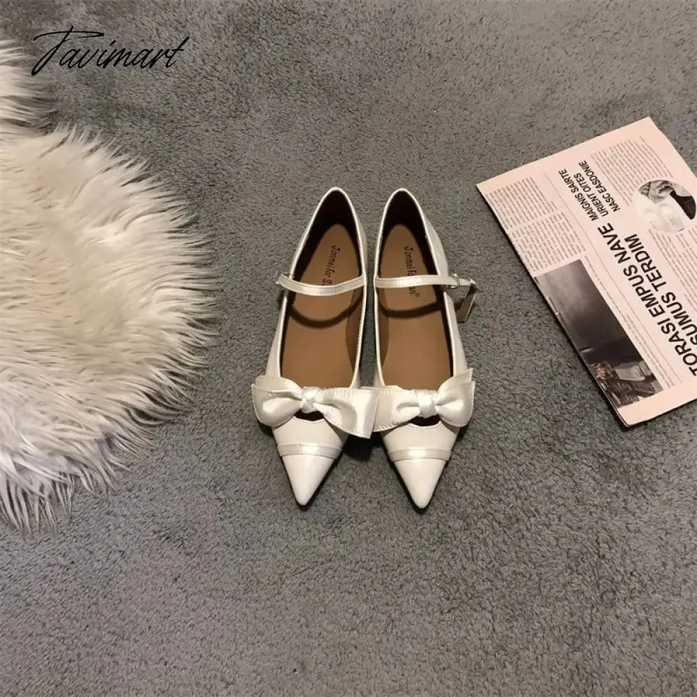 TAVIMART -  Fashion Pointed Toe Women Flat Shoes 2024 Spring Bow Knot Shallow Ballerinas Female Mary Jane Shoes Flat Heel Girl's Zapatos