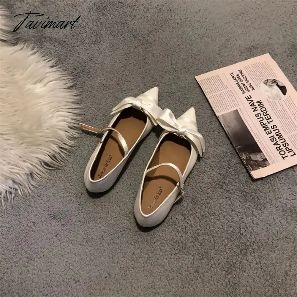 TAVIMART -  Fashion Pointed Toe Women Flat Shoes 2024 Spring Bow Knot Shallow Ballerinas Female Mary Jane Shoes Flat Heel Girl's Zapatos