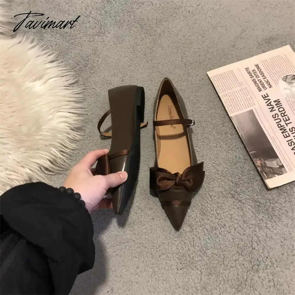 TAVIMART -  Fashion Pointed Toe Women Flat Shoes 2024 Spring Bow Knot Shallow Ballerinas Female Mary Jane Shoes Flat Heel Girl's Zapatos