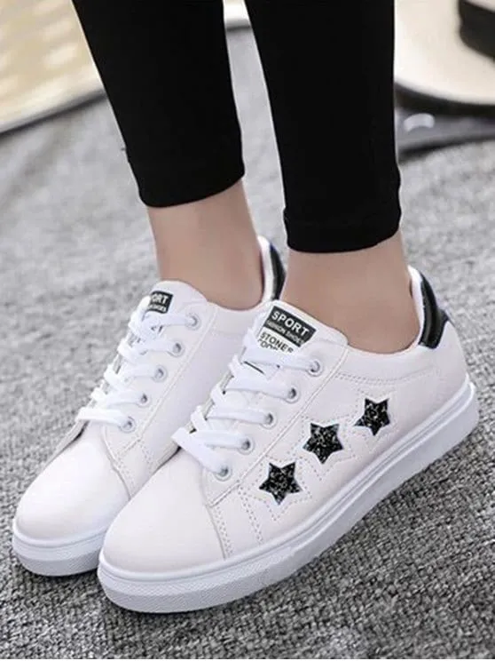 Trendy Star Pattern Lace Up Sequins Flat Shoes