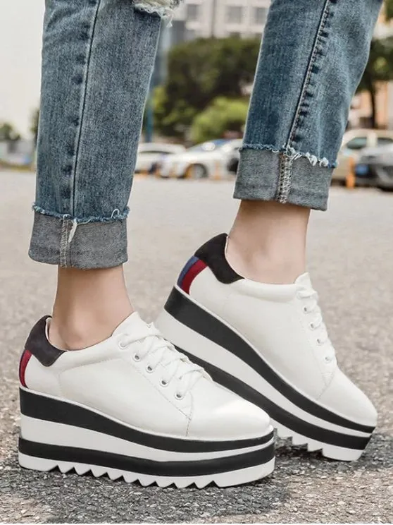 Trendy Tie Up Platform Square Toe Wedge Shoes