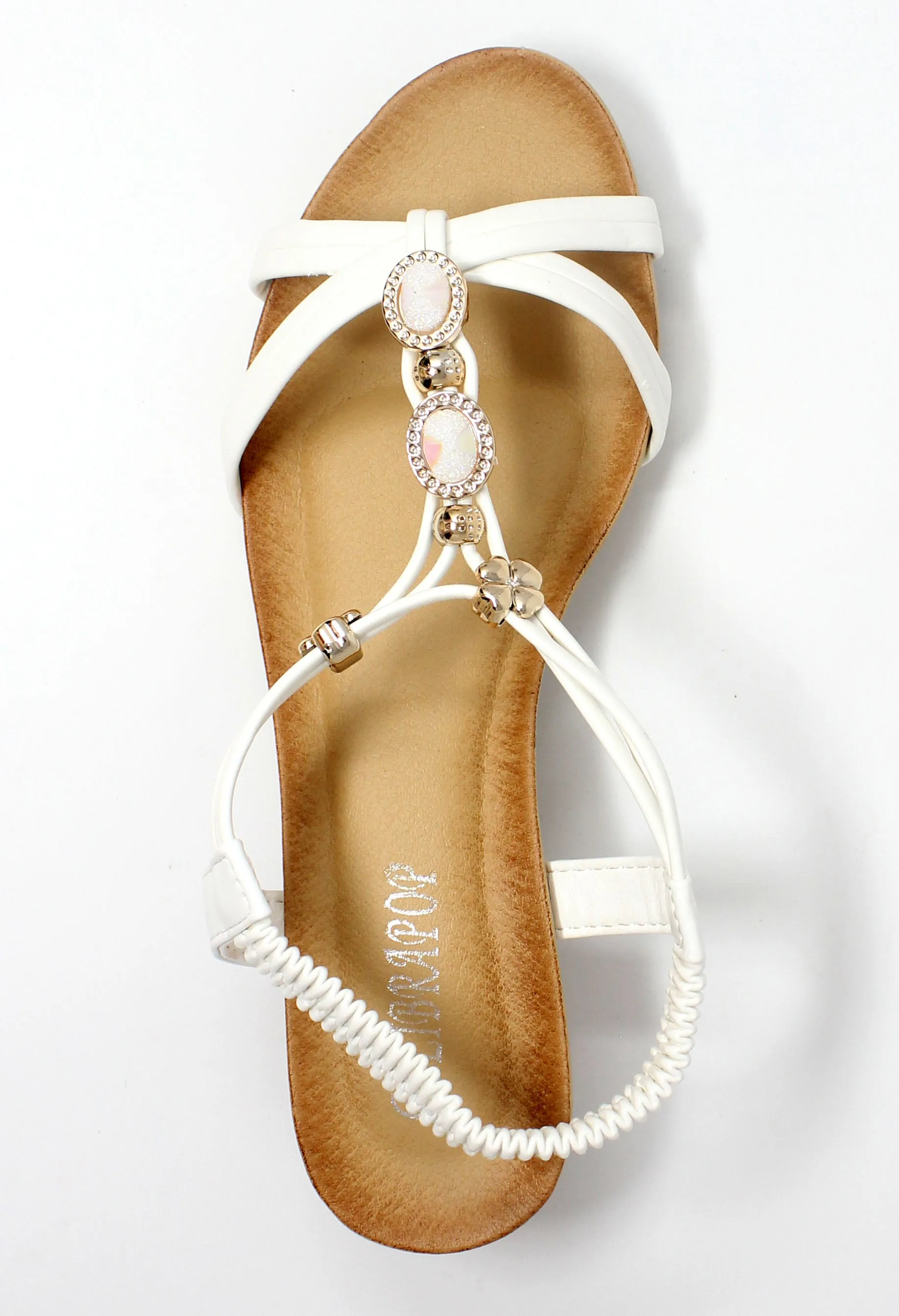 White Lightweight T Strap Wedge Sandal