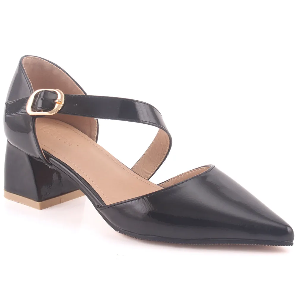 Women "EMBERLY" Closed Heel Cup Cross Over Buckle Strap Block Heel Sandals