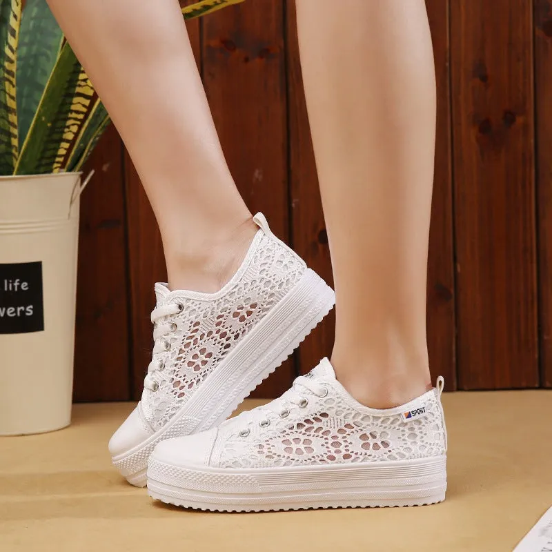 Women's Fashion Canvas Sneakers Mesh Knitted Upper Low Cut Casual Shoes