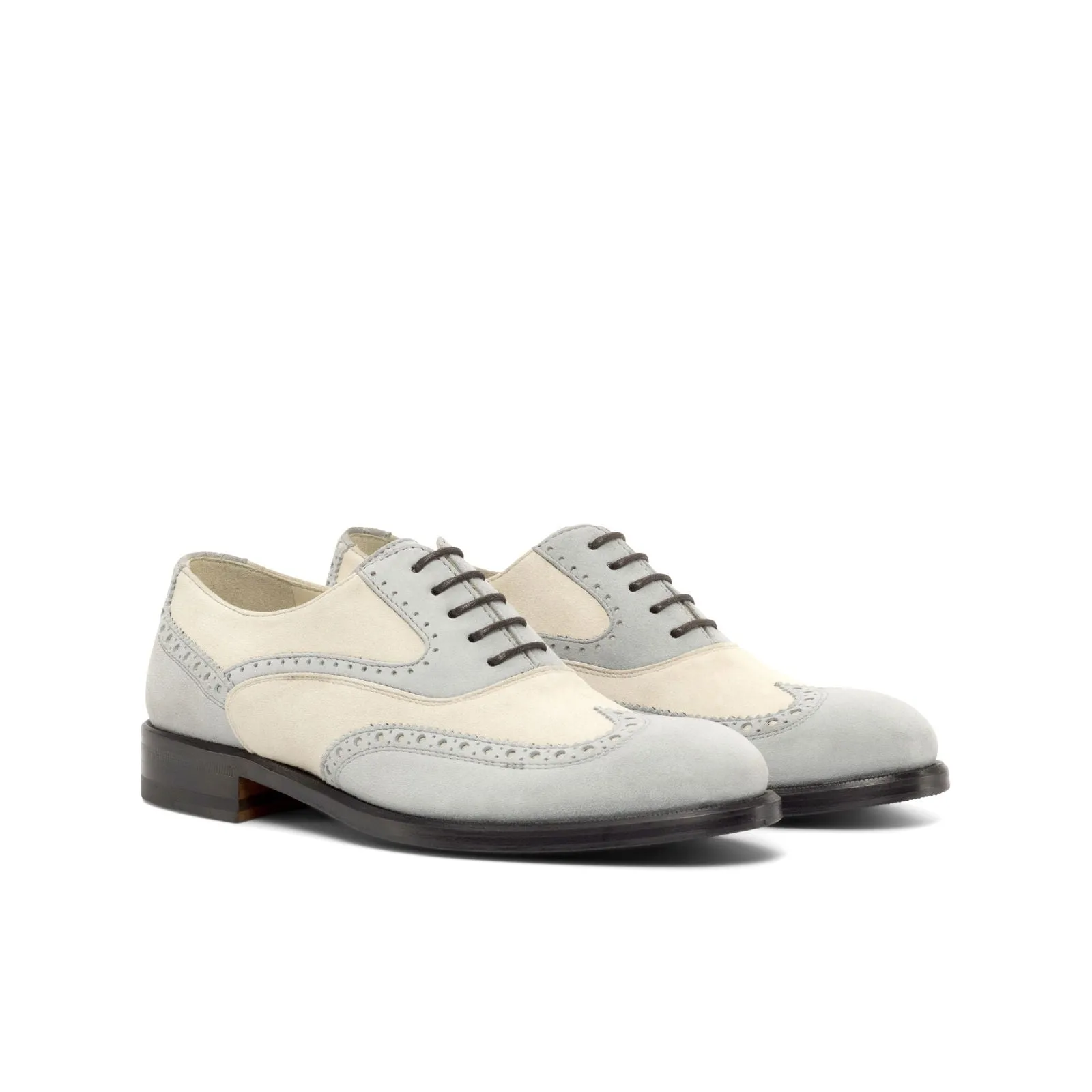 Women's Full Brogue Leather Shoes Grey White 4829