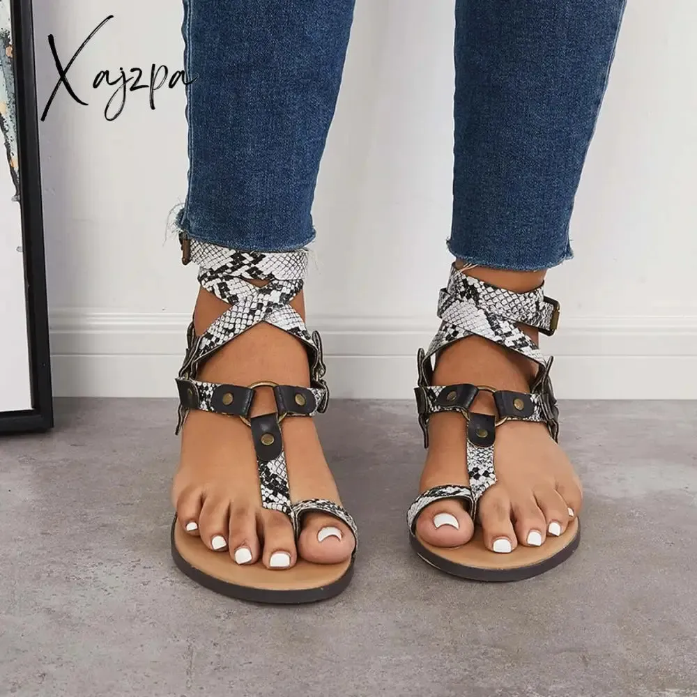 Xajzpa - Women Summer Holiday Sandals Ankle Strap Flat Heel Strappy Comfortable Sandals