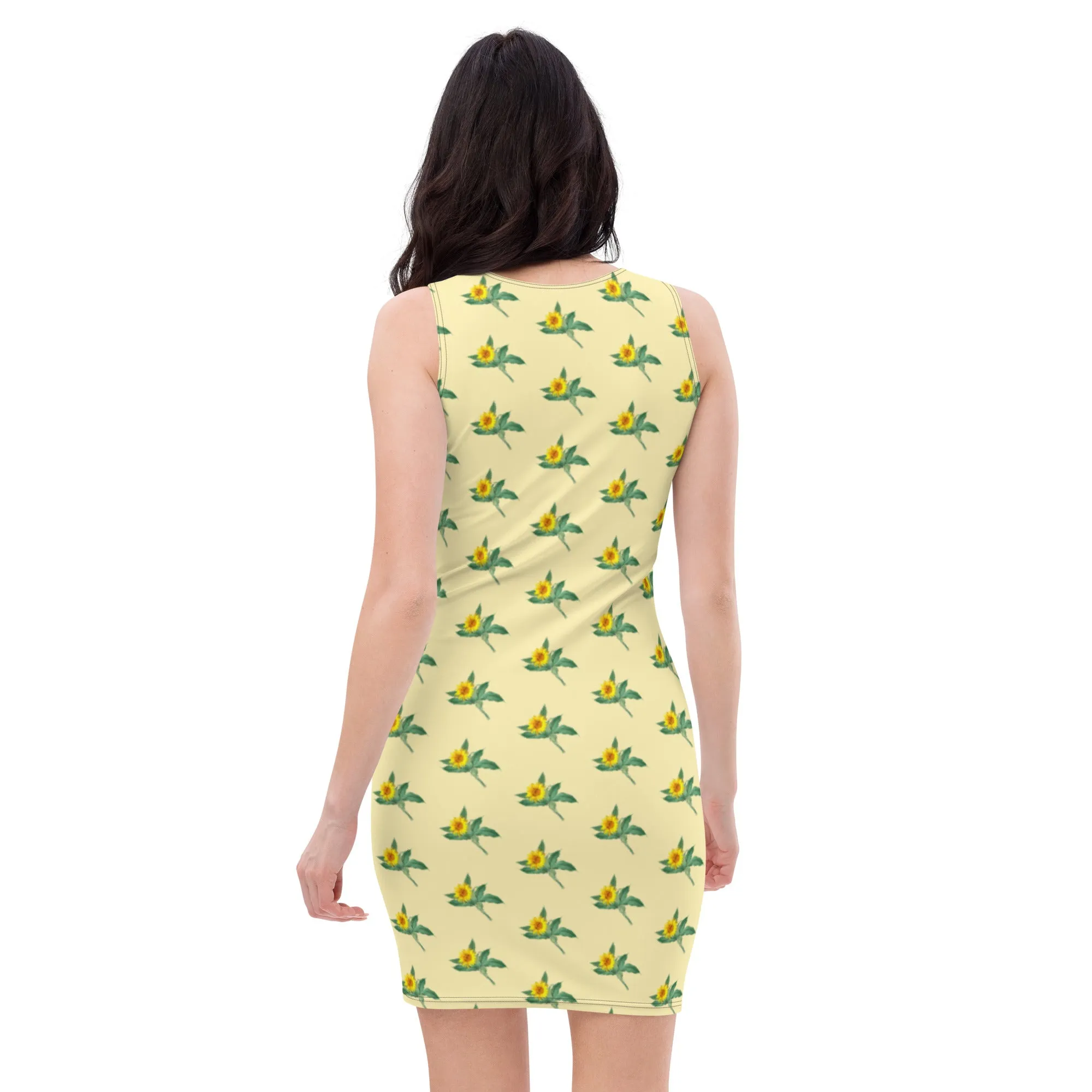 Yellow Sunflower Floral Print Dress, Best Flower Women's Designer 1-Piece Sleeveless Dress-Made in USA/EU/MX